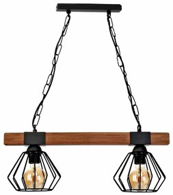 Lampa, podwójna, loft, czarna, drewno wisząca ULF BLACK/WOOD 2xE27