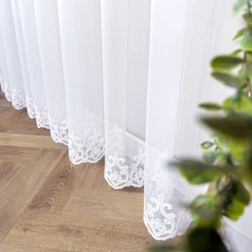 Firana biała z haftowanym zdobieniem na dole elegancka - wys. 170 cm