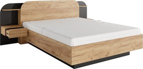 Łóżko z szafkami nocnymi 160 x 200 cm - Z oświetleniem LED - Naturalny i czarny - JUVISIA