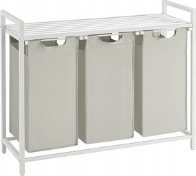 Kosz na pranie Valora White z 3 przegródkami i blatem z płyty MDF w stylu loft