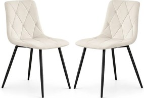 2x Welurowe krzesło tapicerowane pikowane Beżowe MILO Czarne nogi