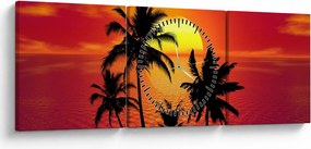 Obraz sylwetki wyspy z palmami (z zegarem) (90x30 cm)