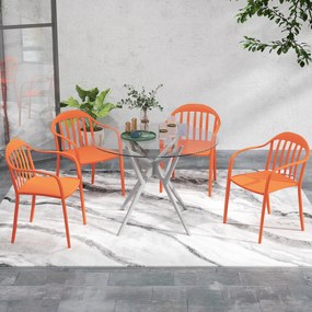 Outsunny Zestaw 4 krzeseł ogrodowych odpornych na warunki pogodowe z plastiku, Składane z podłokietnikami i oparciem do 120 kg