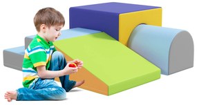 HOMCOM Zestaw 4 Kolorowych Miękkich Klocków do Wspinaczki i Zjeżdżania, Pokryty Ekoskórą, dla Dzieci 1-3 Lata