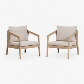 Zestaw 2 Foteli Z Drewna Akacjowego I Plecionej Liny Kaela Jasny Akacjowy Brąz & Tkaniny Piaskowy Brąz - Sklum