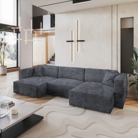 Masseno Narożnik SARMO z funkcją spania i pojemnikiem na pościel Narozniki U, Rozkładana sofa - Grafitowy, TILIA 90