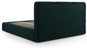 Ciemnozielone tapicerowane łóżko dwuosobowe ze schowkiem i stelażem 140x200 cm Brody – Mazzini Beds