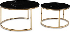Zestaw Stolików Kawowych MILANO 60 cm/80 cm Czarny Marmur/Złoty Glamour