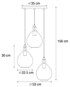 Nowoczesna lampa wisząca złota z bursztynowym szkłem 3-punktowa - Traditional Nowoczesny Oswietlenie wewnetrzne