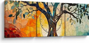Obraz – Mozaika – słońce i drzewo I. (z zegarem) (90x30 cm)