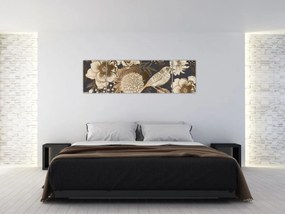 Obraz złotych kwiatów na ciemnym tle (170x50 cm)