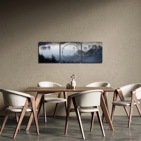 Obraz mgły nad lasem (z zegarem) (90x30 cm)