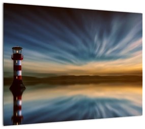 Obraz na szkle - latarnia morska na morzu (70x50 cm)