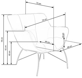 Popielaty welwetowy fotel wypoczynkowy E8-R35