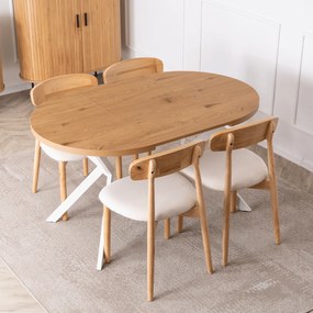 Stół Okrągły Rozkładany DORIAN 80-160 cm Dąb Złoty/Biały Skandynawski