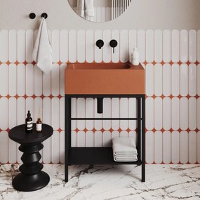 Zestaw umywalka betonowa prostokątna bez otworu na baterię 65 x 30 cm z półką ZALM i konsola