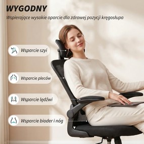 HOMCOM Fotel biurowy ergonomiczny z regulacją podłokietników i wsparciem lędźwiowym fotel do pracy czarny | Aosom PL