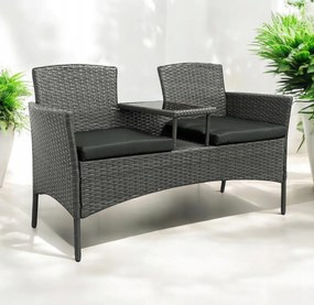 Meble ogrodowe Ratina NM-03, dwuosobowa sofa ze stolikiem, kolor szary, poduszki szare