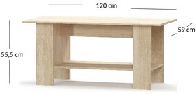 Ława z Półką Drewniana do Salonu DEW 120 cm Dąb sonoma Nowoczesna