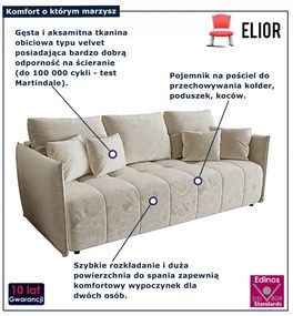 Beżowa rozkładana sofa welurowa W5-C93