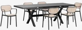 Zestaw Stołu Prostokątnego 180-240x90 Cm Rozkładanego Karena Oraz 6 Sztaplowanych Krzeseł Ogrodowych Z Podłokietnikami Omara Grafitowa Szarość - Sklum