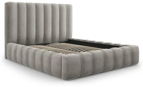 Jasnoszare tapicerowane łóżko dwuosobowe ze schowkiem i stelażem 200x200 cm Kelp – Micadoni Home