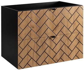 Nowoczesna szafka pod umywalkę z 2 szufladami 80 cm czarny + dąb craft złoty Z5-P39
