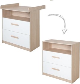 Biało-naturalna komoda dziecięca w dekorze dębu z przewijakiem 88x98x75 cm Cabane – Roba