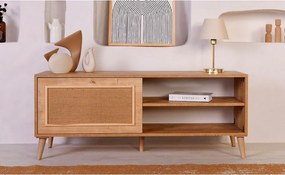 Elegancka dębowa szafka pod telewizor, 138 x 55 x 41 cm | Płyta wiórowa pokryta melaminą w 100%, nogi z drewna grabowego (15 cm) | Idealna do nowoczesnych salonów