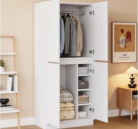Szafa ubraniowa 70x40x170 cm - z 4 drzwiami - z przegrodami przechowawczymi - Biały