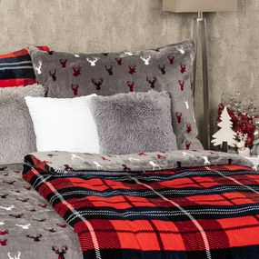 4Home Pościel mikroflanela Krata czerwony, 140 x 200 cm, 70 x 90 cm