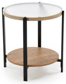 Okrągła mała ława z półką naturalny/szkło 53/55 cm KAMALA S