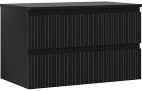 Mexen Rivel szafka łazienkowa podumywalkowa 80 cm z blatem, 2 szuflady, ryflowana , czarna mat - 91A20-08047-2-BFFC71