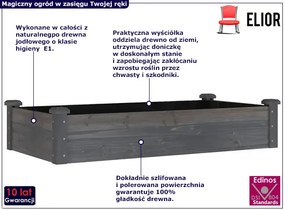 Szara prostokątna donica ogrodowa z drewna - Gunnald