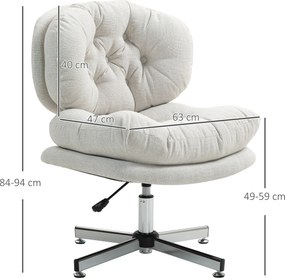 HOMCOM Krzesło biurowe bez podłokietników, wygodne biurowe krzesło z pikowanym siedziskiem i regulowaną wysokością, Kremowy