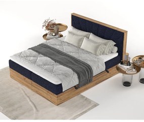 Ciemnoniebiesko-naturalne łóżko boxspring ze schowkiem 200x200 cm Asahi – Maison de Rêve