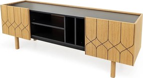 Czarno-naturalna szafka pod TV w dekorze dębu 175x60 cm Porto – Woodman