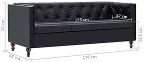 3-osobowa Sofa James 3Q w stylu Chesterfield - czarna