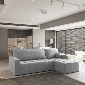 Masseno Narożnik VOLIRA z funkcją spania i pojemnikiem na pościel Narozniki L, Rozkładana sofa - Jasnoszary, PAROS 05