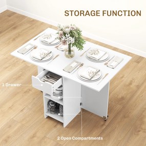 HOMCOM Składany Stół dla 2-4 osób, Składany Stół Kuchenny z Przesrzenią do Przechowywania, Rozkładany na Kołach, Biały