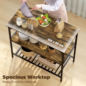 HOMCOM Regał kuchenny, 3-poziomowy regał kuchenny ze stalową ramą, Rustykalny-Brąz+Czarny