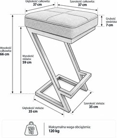 Hoker ZETA krzesło barowe Loft podstawa metalowa : Kolor Stelaża - Czarny , Kolor tkaniny - EKO-SKÓRA - 10D, Typ tkaniny - Eko-skóra