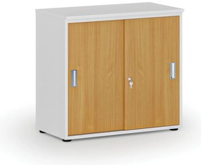 Szafa biurowa z drzwiami przesuwnymi PRIMO WHITE, 800 x 420 x 740 mm, biały/buk