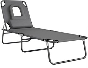 Outsunny Leżak z otworem na twarz i poduszkami, składany, wodoodporne pokrycie, metalowa rama, Ciemnoszary