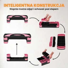 HOMCOM Stepper Aerobiczny, Regulowany, 80 x 31 x 10/15/20 cm, do 150 kg, Czarny/Różowy/Szary