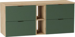 Szafka pod umywalkę WENA, z regałem, ryflowane fronty, Willy, 140x60x47 cm, Szałwiowa/Orzech