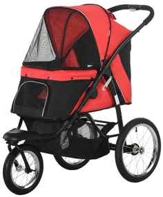 PawHut Wózek dla psów, składany, z daszkiem przeciwsłonecznym, oknami z siatki, koszykiem, czerwony, 111 x 58 x 107 cm | Aosom PL