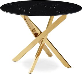 Stół Okrągły Szklany BALI 100 cm Czarny Marmur/Złoty Glamour