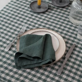 Lniany obrus 140x250 cm Forest Green Gingham – Linen Tales