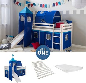 Łóżko piętrowe 207,5x228x96,5 cm Biało-niebieskie